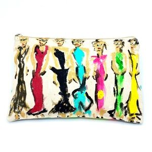 Canvas Clutch w/ Colorful Painted Fashion Illustration